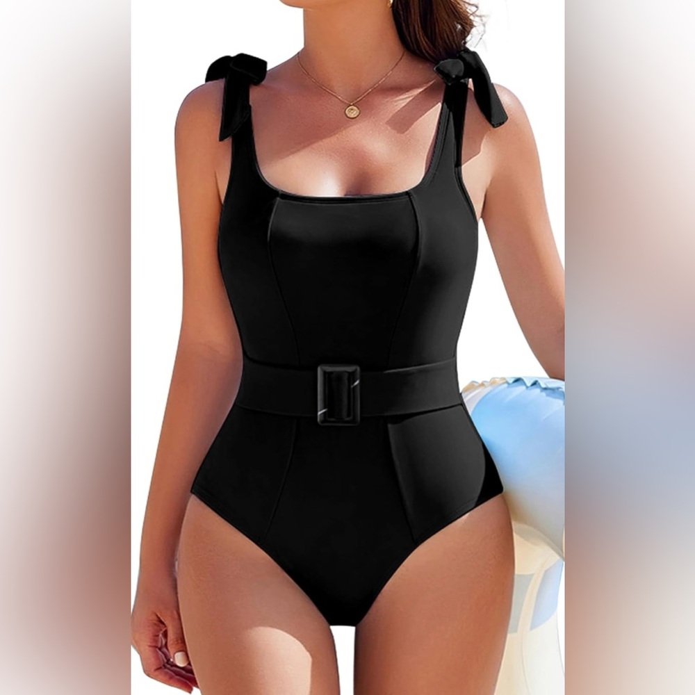 NWT AI'MAGE Black Belted Tummy Control 1pc Swimsuit Women’s S